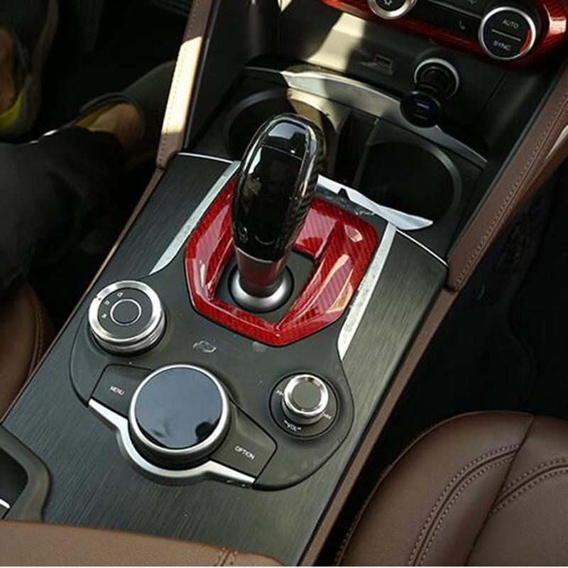 Для Alfa Romeo Giulia Stelvio 2017-2019 аксессуар красный из настоящего углеродного волокна внутренняя центральная консоль крышка панели переключения передач