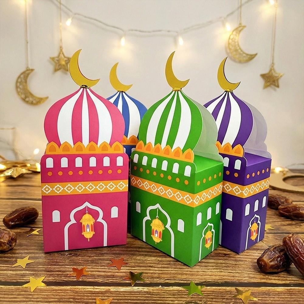 12Pcs Paper Ramadan Kareem Box Moon Castle Pattern Moon Lantern Box Home Decoration