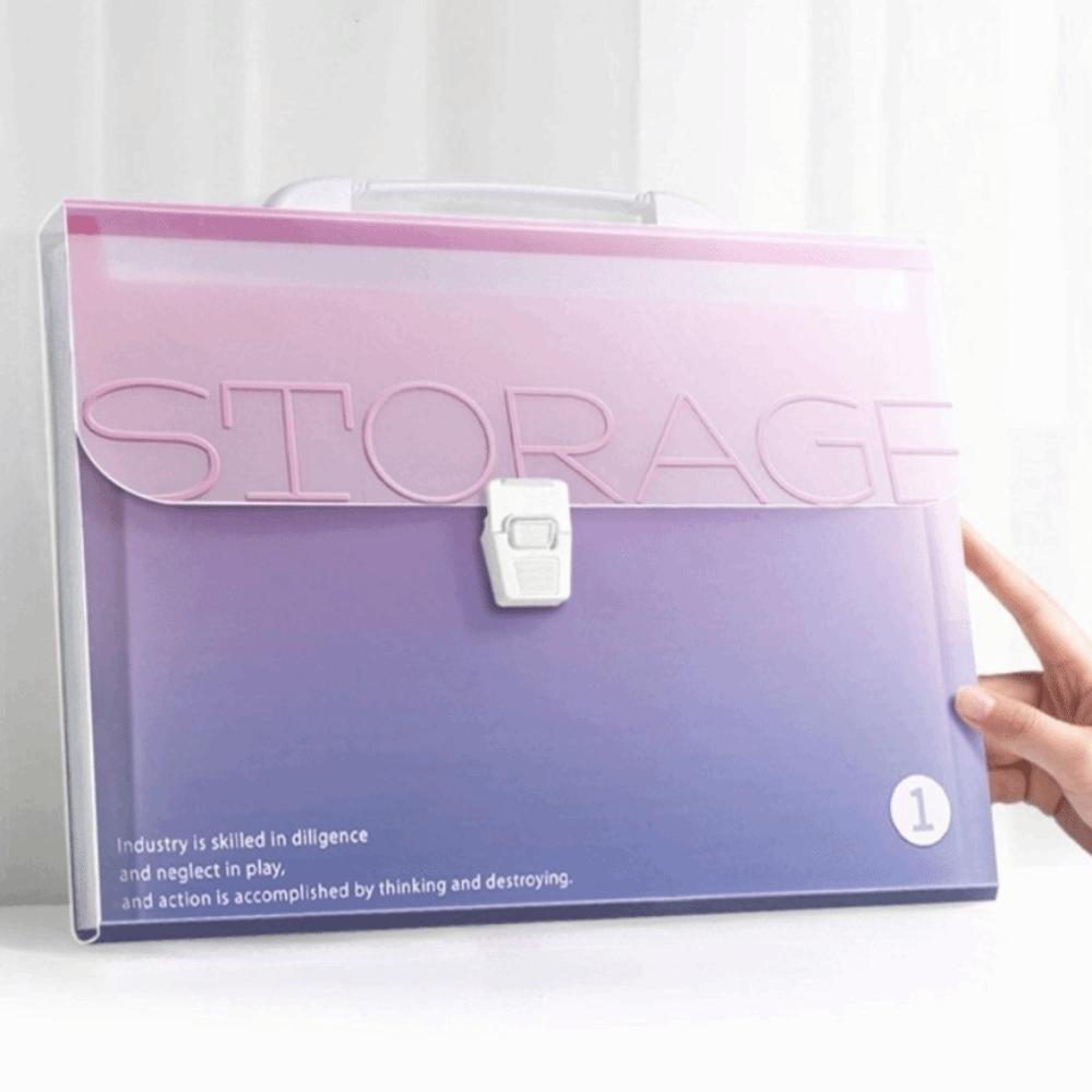 Kawaii A4 Portable Accordion Bag Gradient Color Organ Bag 13 Layer Folder Thickened Large Capacity Information File Bag Office