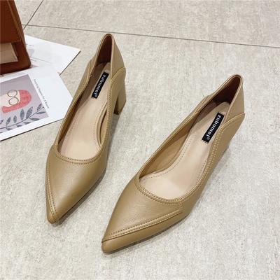 55-Острый носок толстый каблук туфли-лодочки женские профессиональные рабочие туфли повседневный комфорт высокие каблуки женские удобные для работы