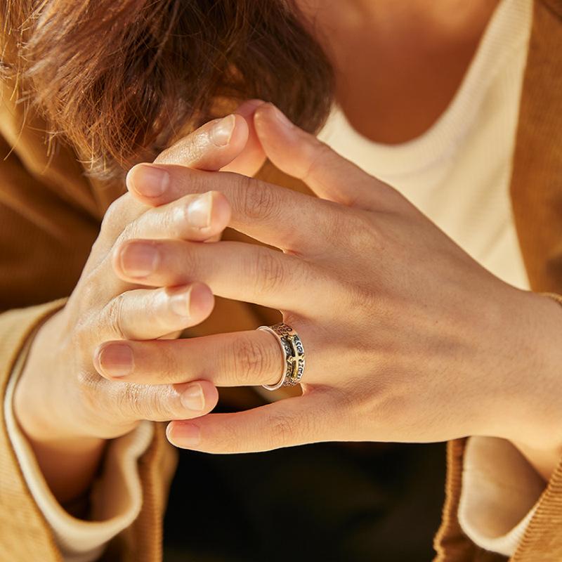 Ретро Кольцо Граффити Крест Для Мужчин Женщин Панк Готика Регулируемое Кольцо Ручной Работы Рок Хип-хоп Унисекс Циркон Аксессуары Мужской Подарок