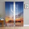 Beach Bridge Sunset Sea Modern Printed Tulle Curtains for Bedroom Balcony Window Decor Creative Fashion Home Sheer Curtain