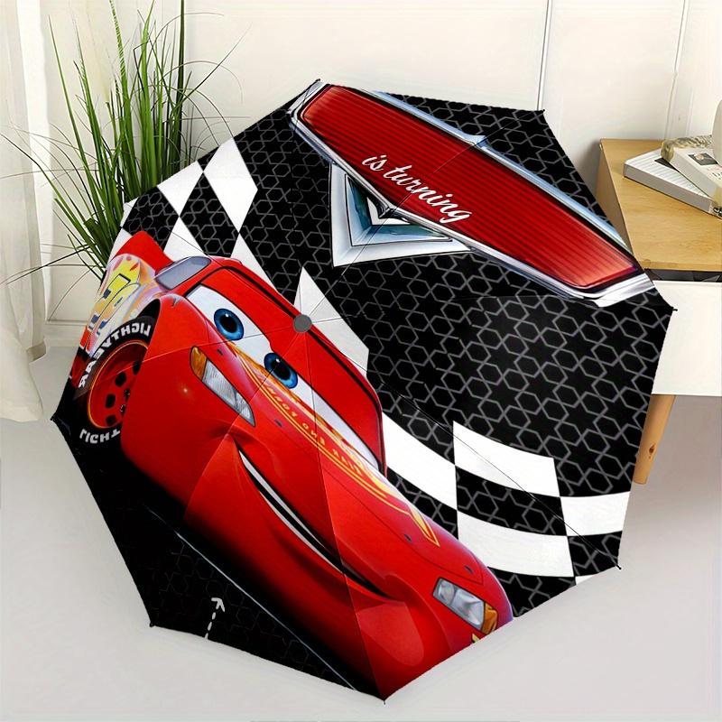 Lightning McQueen,Cars Movie Fully automatic themed umbrella - 8 ribs durable iron frame, tri-fold compact design, perfect as a gift, travel