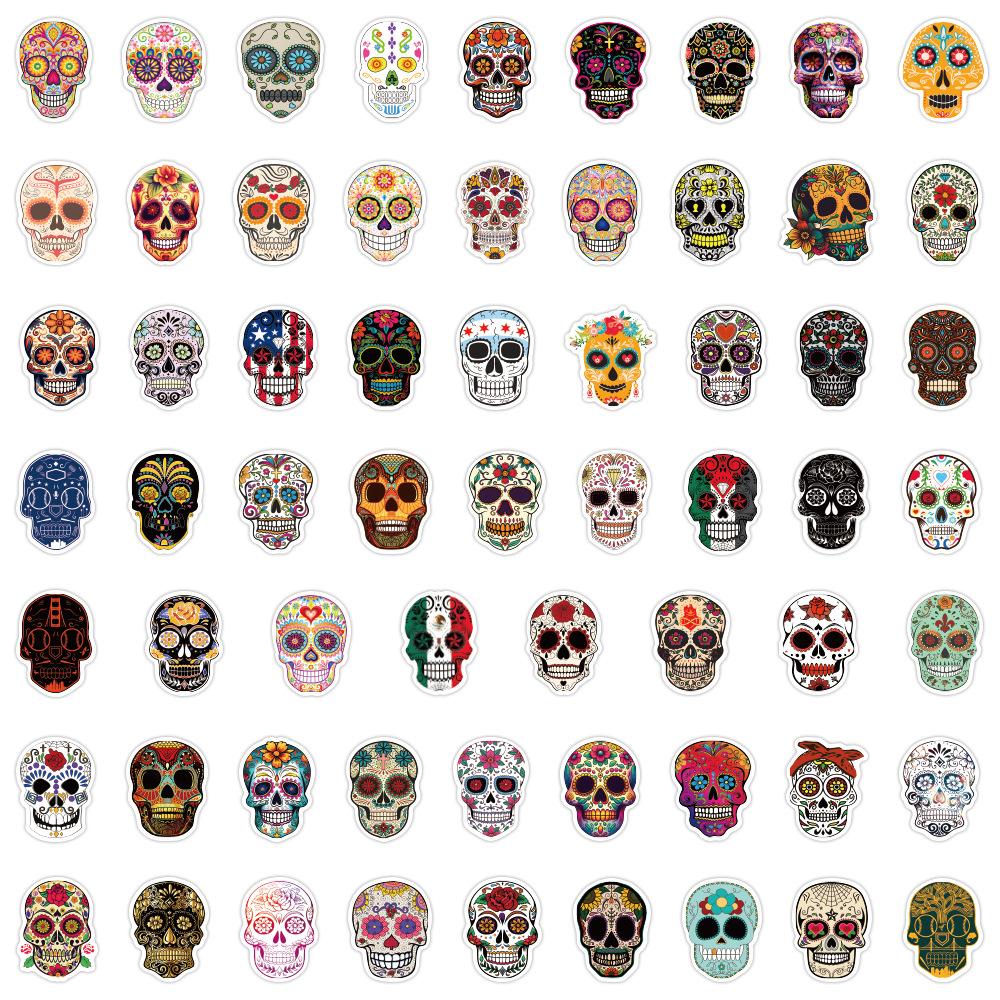 60 Pictures Dia De Los Muertos Skull Doodle Stickers Decorative Notebook Skateboard Water Cup Stickers