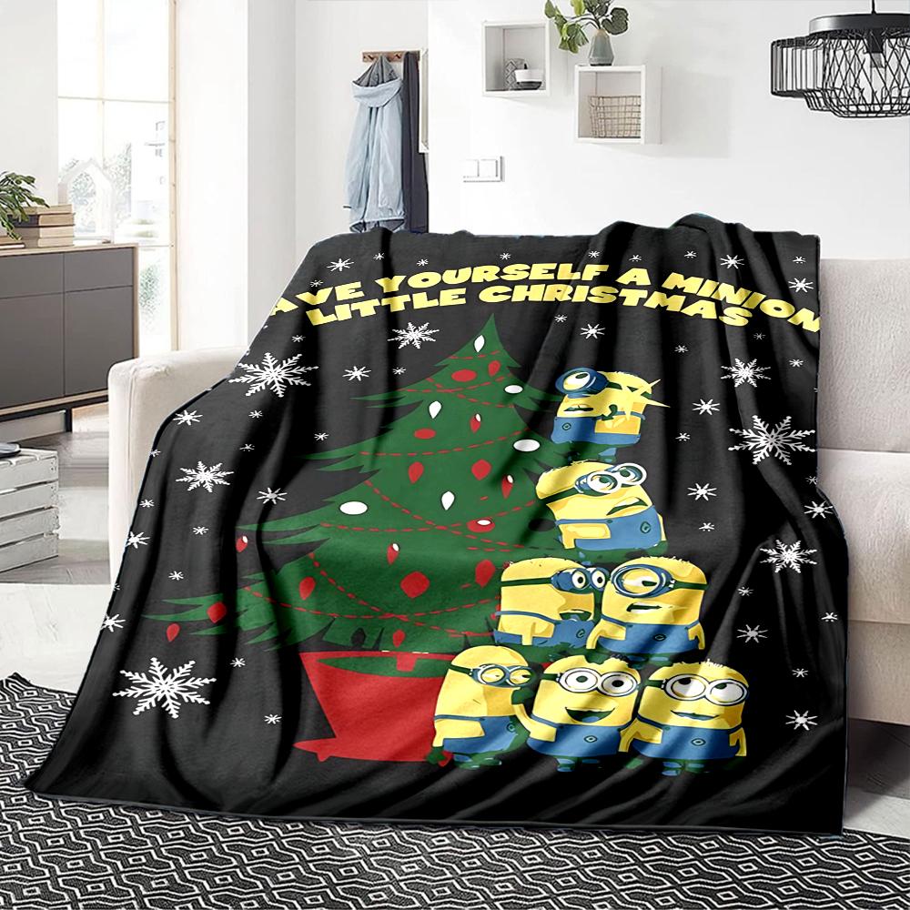 1Pc Christmas Minions Grinch Blanket Soft Throw Blanket For Home Bedroom Bed Sofa Travel Office Solid Christmas Blanket