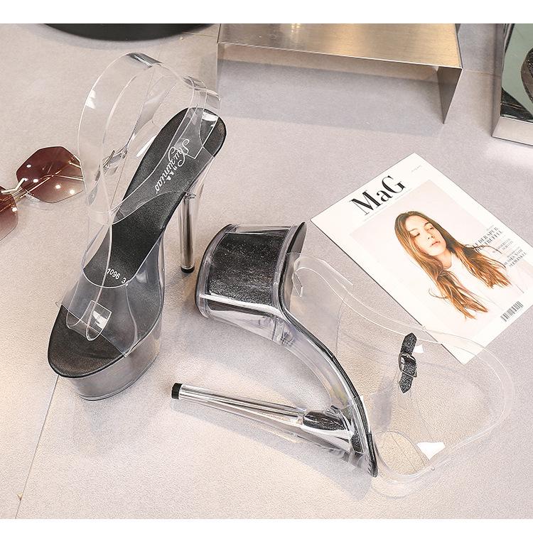 Женские сандалии на очень высоком каблуке для ночного клуба, шлепанцы, босоножки на платформе, прозрачные каблуки для серии 181, каблук 17 см, платформа 7 см, LFD