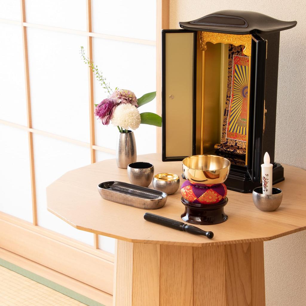 Фурнитура для буддийского алтаря Sunmeni Набор Rin Rin, латунный дюймовый набор. В комплекте с Rin и подставкой. Безопасно для изготовленных в Японии палочек Sanmeni 2.5 из 4 частей, подушка,