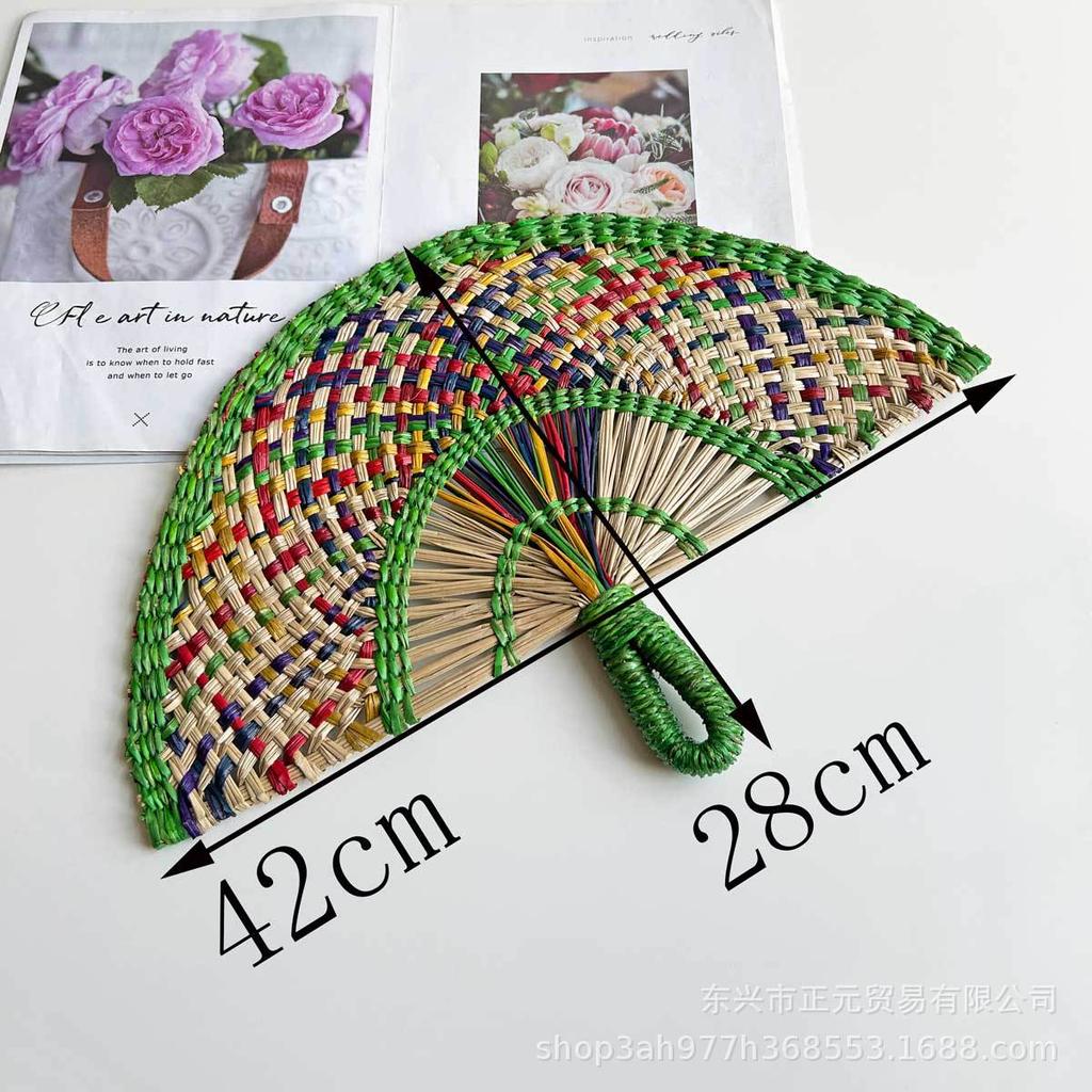 Straw fan, handmade seaweed fan, wall hanging fan, color decorative fan, summer hand crank fan, futon fan