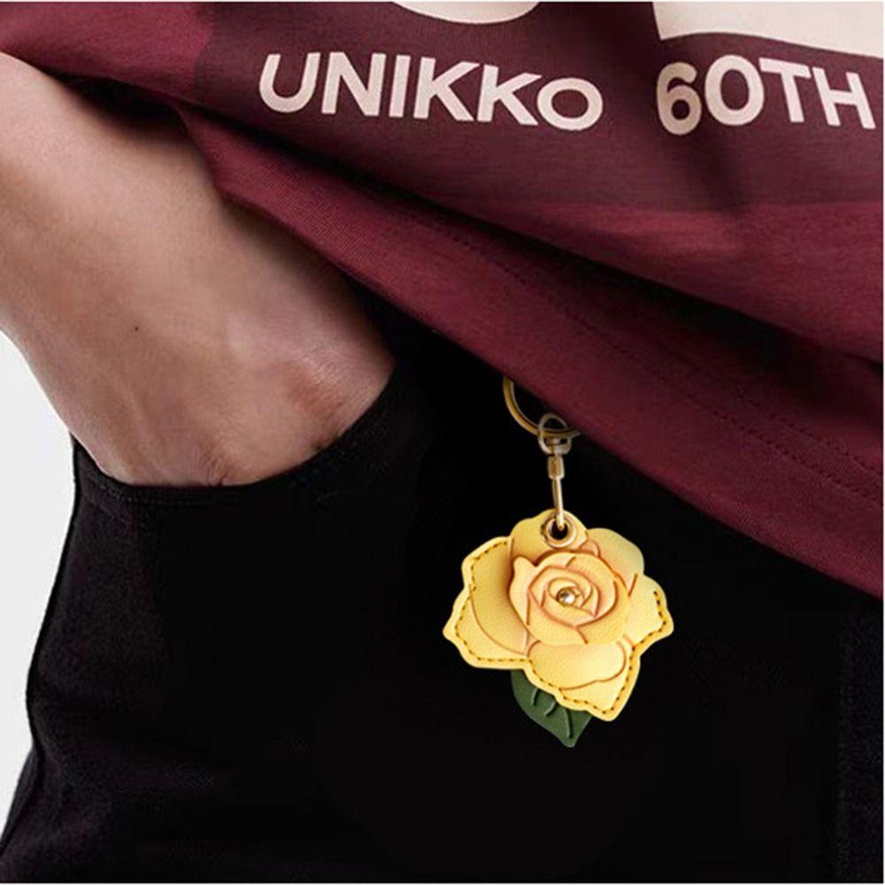 3D Rose Rose Flower Bag Keychain PU Leather Flower Backpack Pendant Bag Hanging Ornament Women