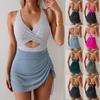 Women's Solid Colour One-piece With Bra Pads Non-steel Support Swimming Costume Sexy Bikini