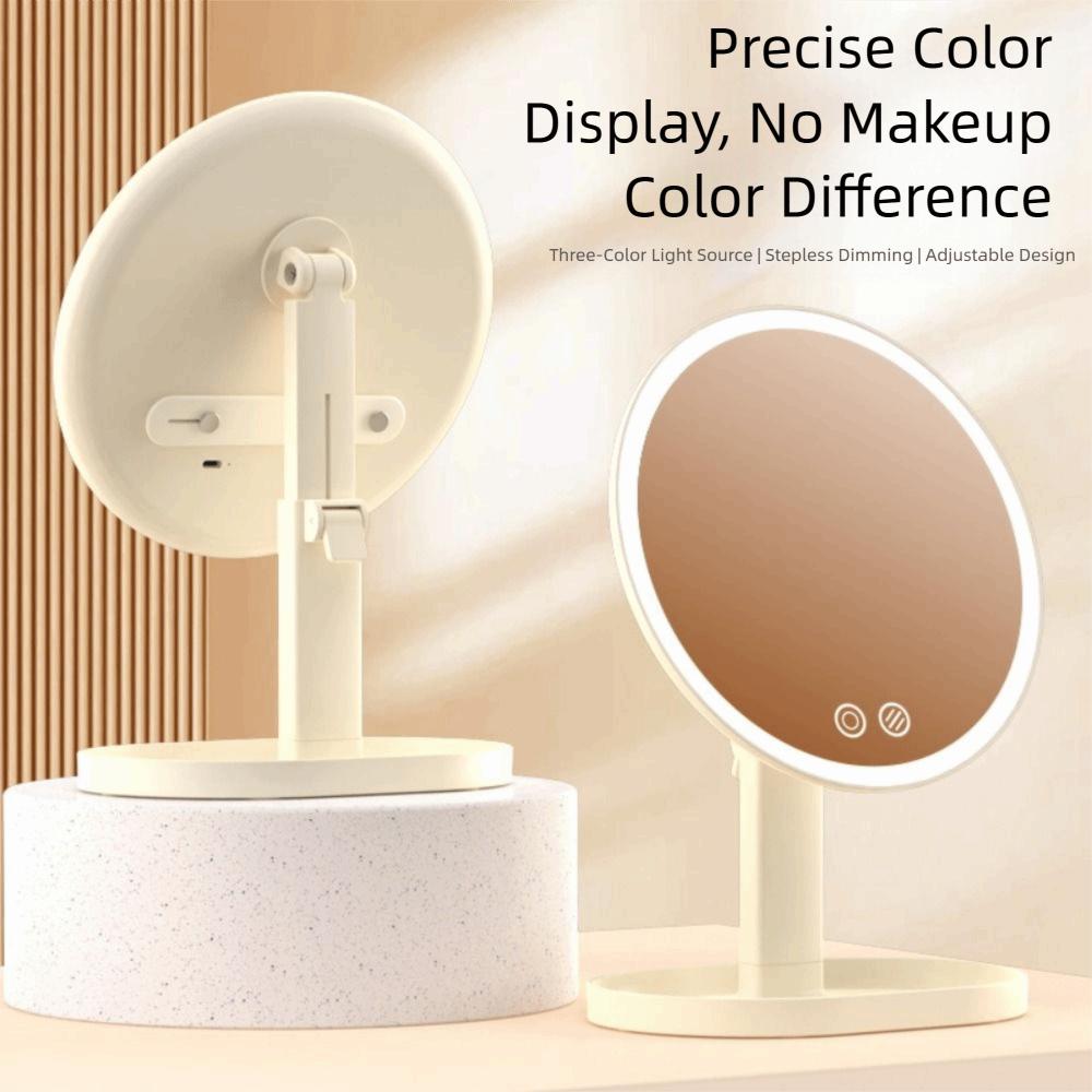 Rotatable Makeup Mirror with LED Light Tricolor Light Adjustable Desktop Mirror Travel