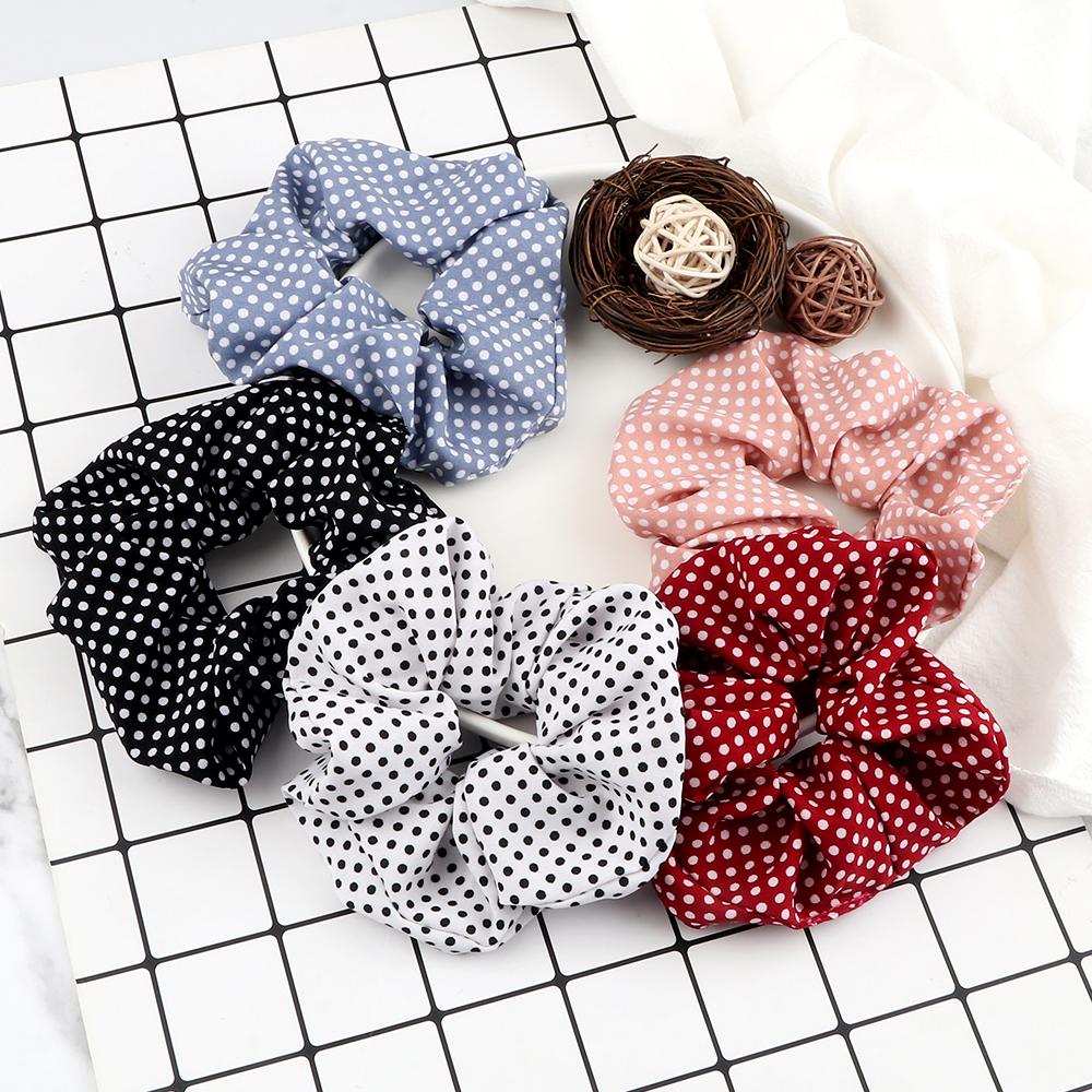 5PCS Mixed Colors Fashion Hair Bands Korean Elastic Satin Silk Dots Hair Tie for Women Girls Ponytail Holder Scrunchie