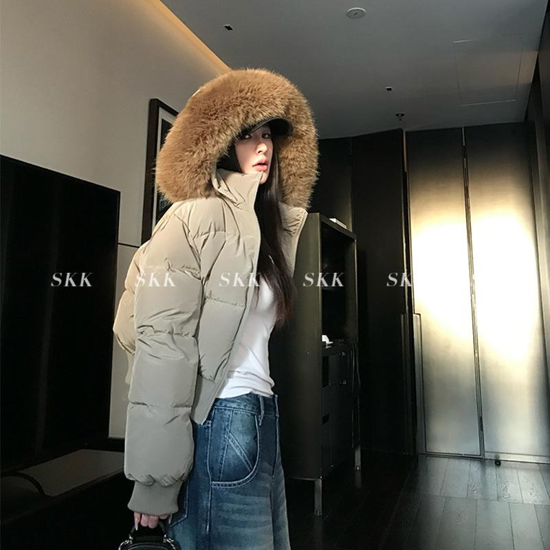 Women's short cotton-padded clothes, winter new models, waist-closed large sweater-neck cotton-padded clothes, warm cotton-padded jackets, bread cloth
