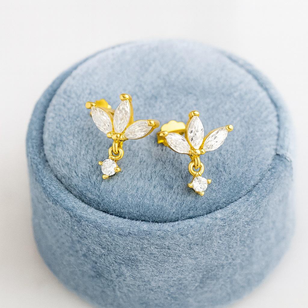 Серьги-гвоздики Цветочный кластер Маркиз - Желтое покрытие, Стерлинговое серебро 925 пробы