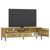 TV Stand OSLO with Metal Legs Brown Solid Pine Wood
