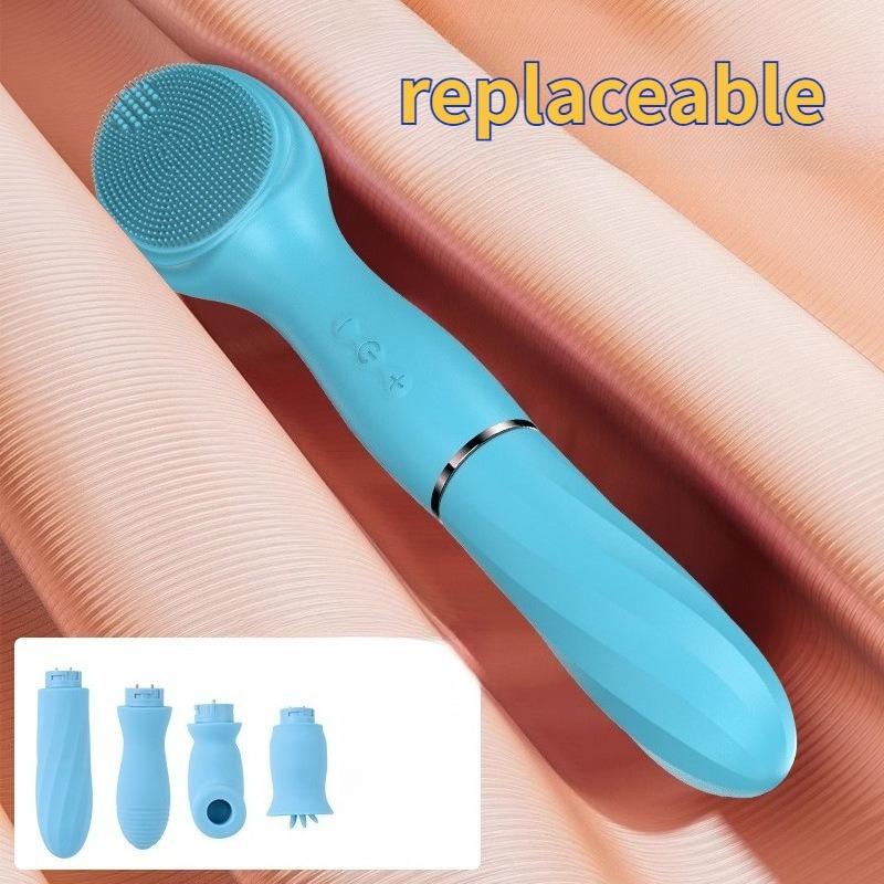 Retractable Vibrator Tongue Licking Sucking Vibrator Massager G-spot Stimulator Replaceable Facial Cleansing Brush Adult Sex Toy