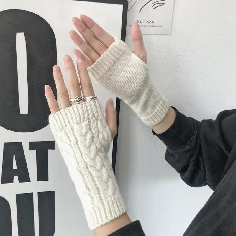 Women Knitted Arm Warmer Long Fingerless Gloves Mitten Winter Y2K Solid Arm Sleeve Fashion Casual Soft Girls Clothes Punk Gloves