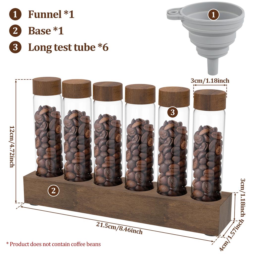 6/12Pcs Coffee Beans Storage Jar Vacuum Sealed Storage Container Multipurpose Walnut Tea Tube Display Rack Coffee Accessories