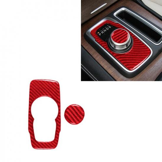 Red Carbon Fiber Interior Gear Shift Cover Trim Fits 2015- Chrysler 300 2Pcs