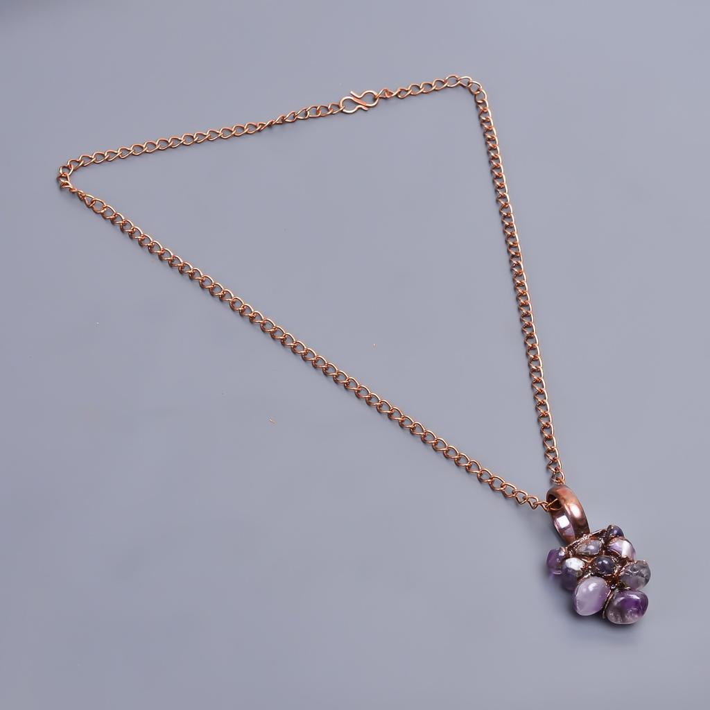 Аметист Необработанный Камень Медь Новое Гальванопластическое Изготовление Вручную Цепочка Ожерелье Ювелирное Изделие V-24