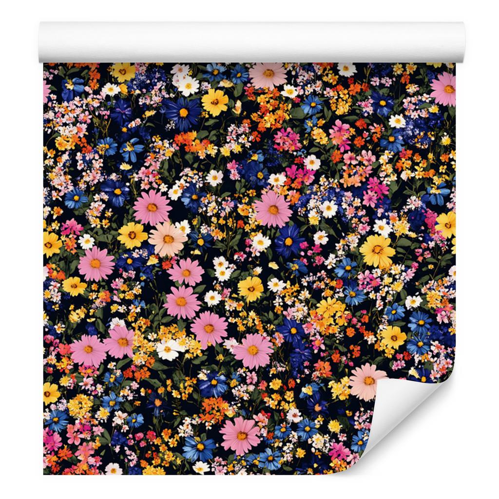 Wild Flowers Wallpaper Navy Blue and Brown for Living Room and Bedroom 50x1000