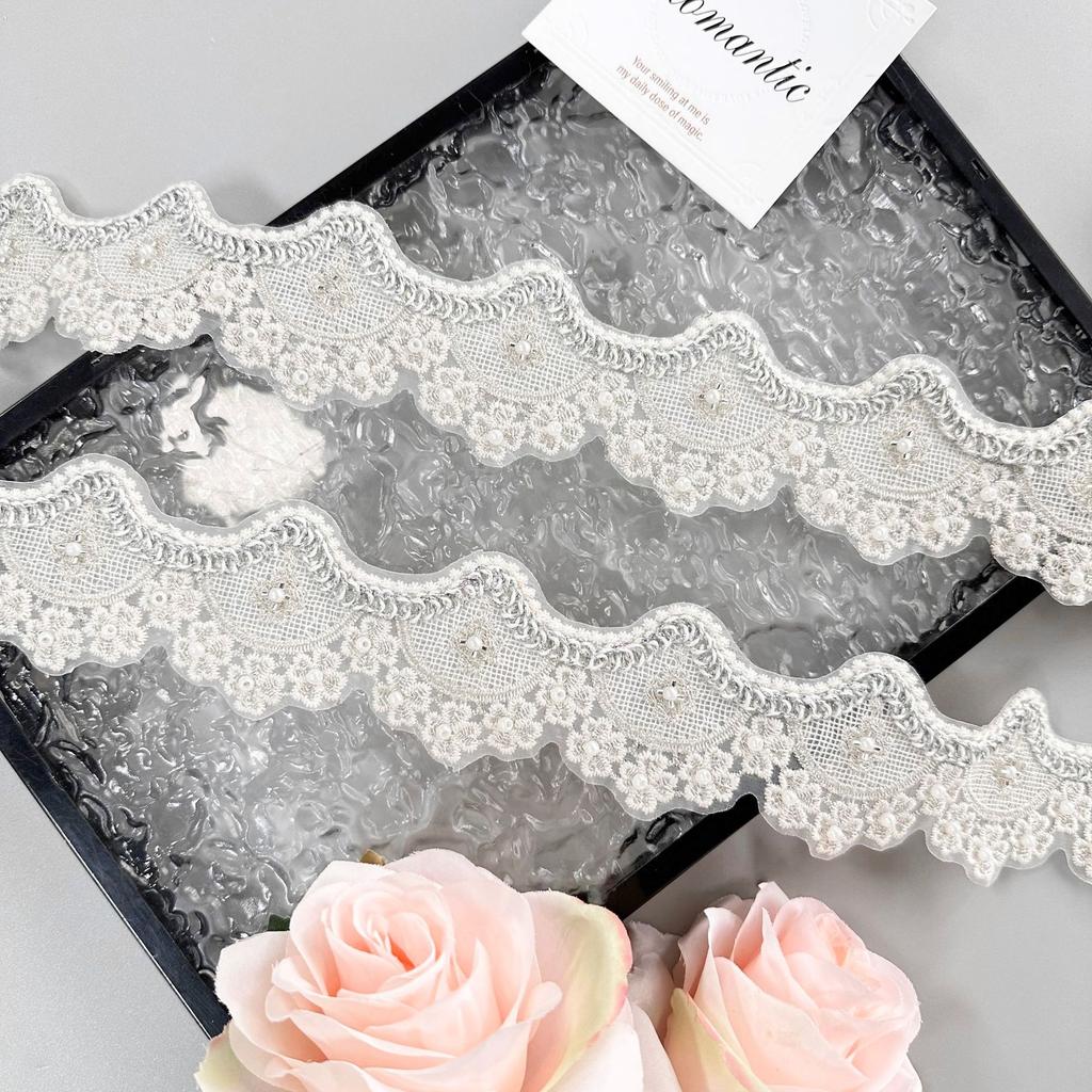 5.5Cm Wavy Organza Beads Embroidery Barcode Clothing Luggage Skirt Decorative Lace Accessories