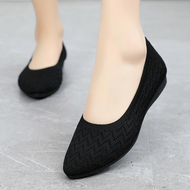 Туфли на плоской подошве Женская трикотажная сетчатая повседневная обувь Осенняя дышащая удобная рабочая обувь Женская прогулочная обувь Туфли без застежек для женщин