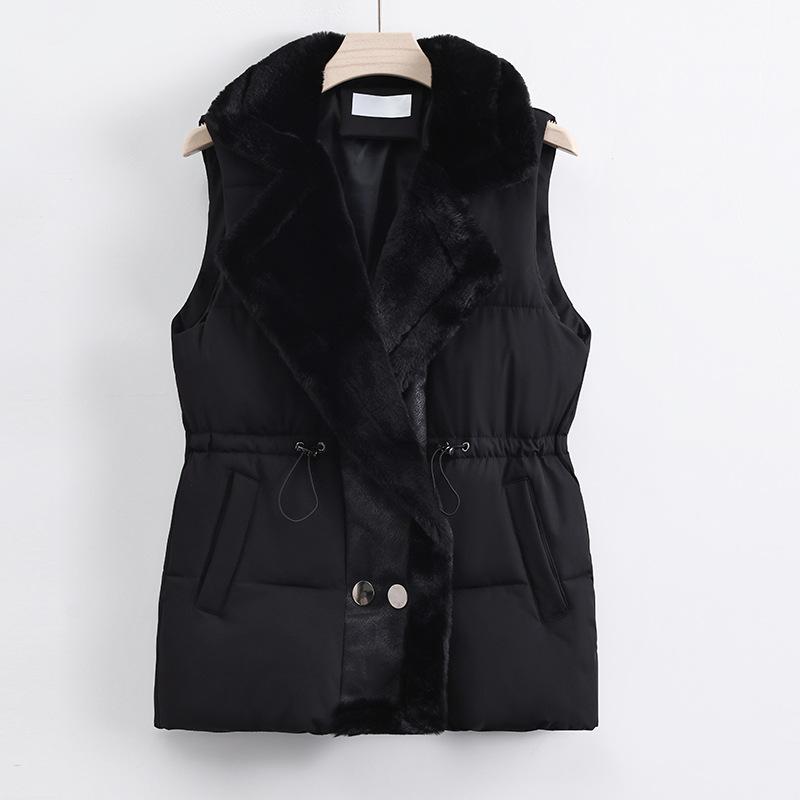 Women's Down Cotton Vest Autumn and Winter Style Padded Thermal Vest Long and Versatile Solid Color Shoulders