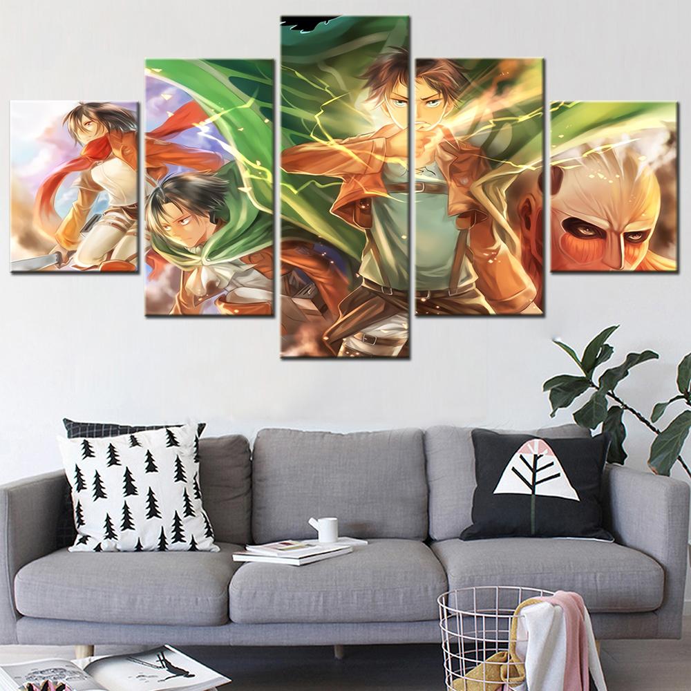 Canvas Pictures Home Decoration For Living Room Wall Art 5 Pieces Japan Anime Attack On Titan Paintings Modern HD Prints Posters No Frame