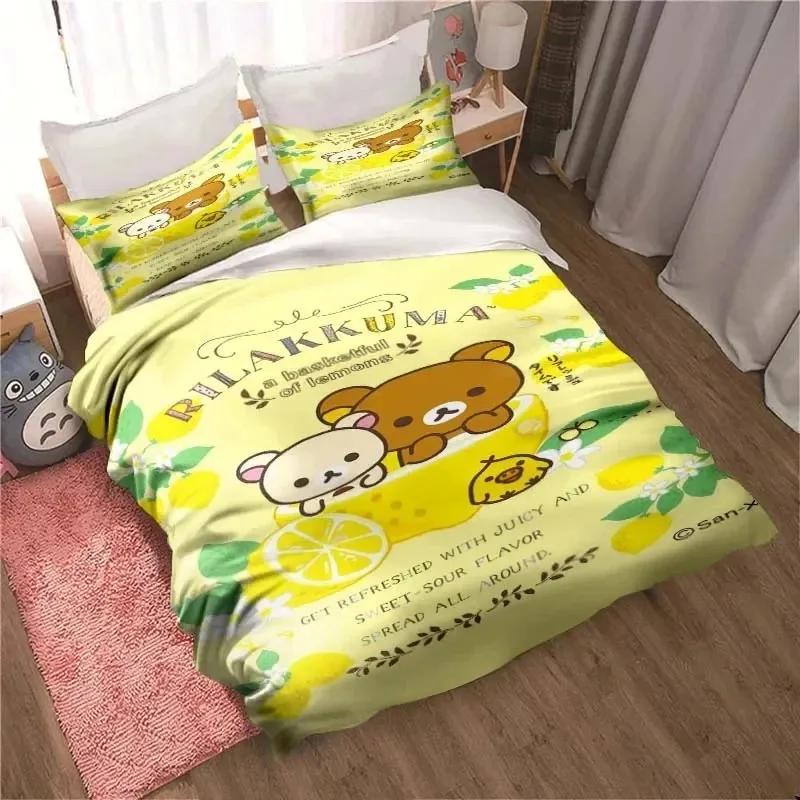 3D Print Cute Rilakkuma Bear Kawaii Bedding Set Double Twin King Duvet Cover Comforter Pillowcase Boys Girls Adults Bedroom