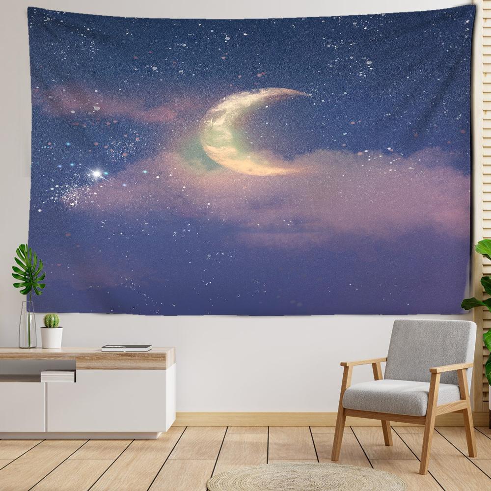 Фиолетовый гобелен со звездной луной, настенный гобелен Kawayi Art, богемный психоделический гобелен для комнаты для девочек, домашний декор