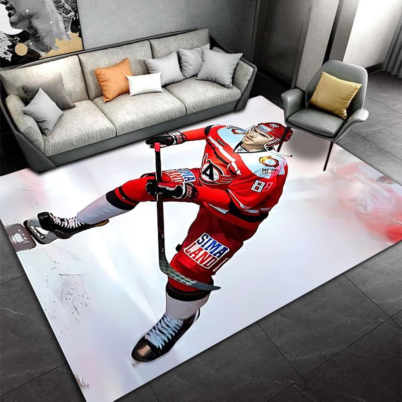 Hockey Player Red Uniform Carpet suitable as a non-slip mat for the living room or bedroom sofa