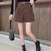 Женские узкие коричневые вельветовые шорты с высокой талией, осень/зима 2023 г. — корейский стиль, широкие штанины, покрой «ботинок»