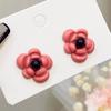 Vintage Black Shiny Plum Pink Flower Stud Earrings for Women Punk Party Jewelry Valentine's Day Gift Bijoux