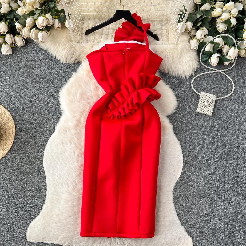 Шикарное цельное платье без бретелек с открытыми плечами, женское сексуальное платье без рукавов с плиссированными оборками, женское корейское модное винтажное вечернее платье 2025