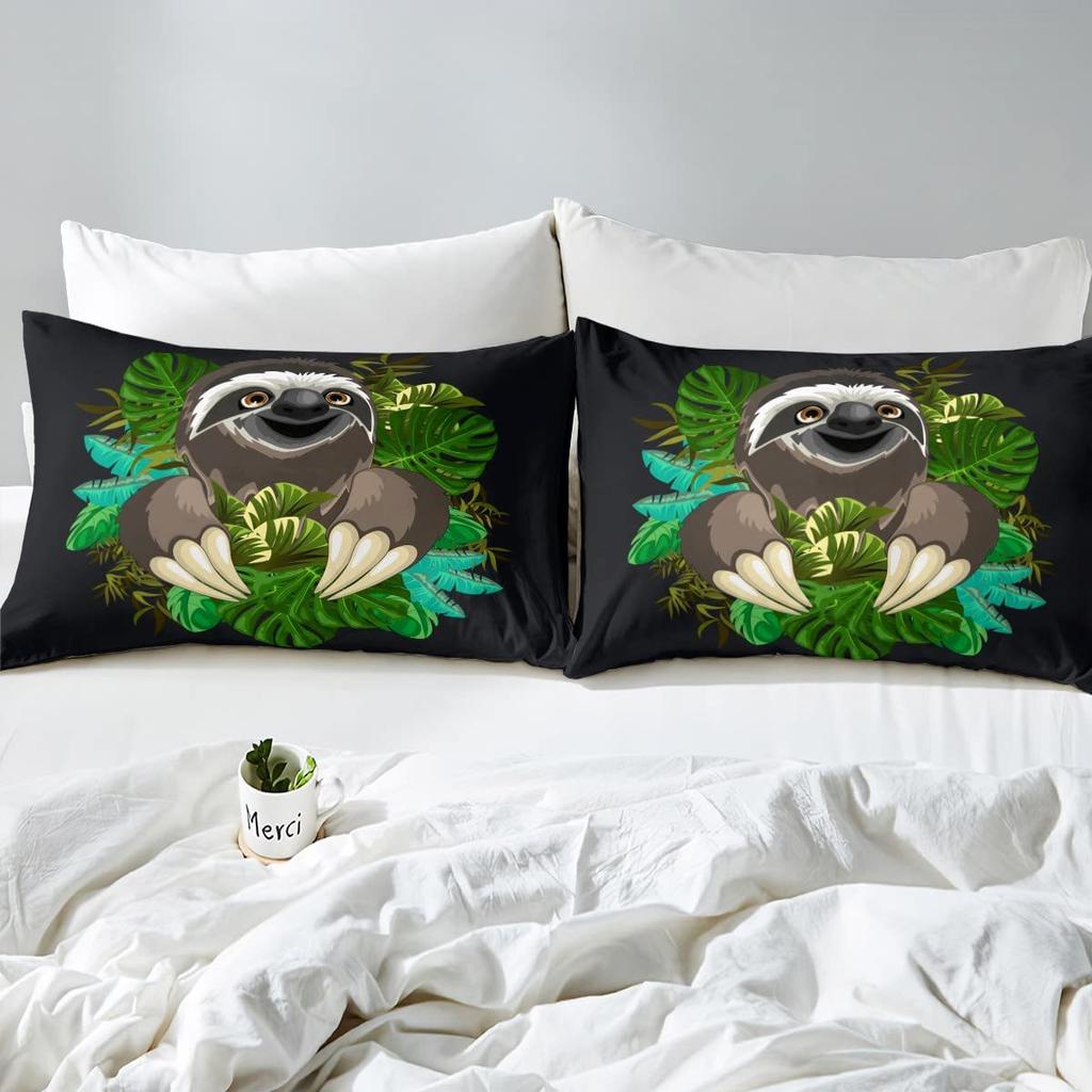 Cute sloth print duvet cover tropical leaf bedding set comfortable duvet cover for bedroom