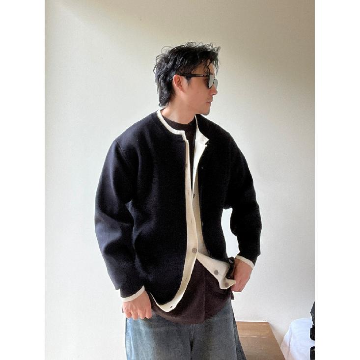 Осенняя новинка, поддельный двухкомпонентный вязаный кардиган контрастного цвета, пальто для мужчин, молодежный повседневный универсальный свитер в стиле ленивый стиль, пальто для мужчин