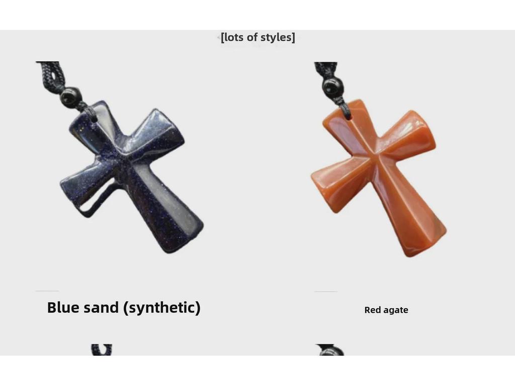 Ожерелье с крестом из агата - полудрагоценный камень, рождественский подарок, цепочка для свитера