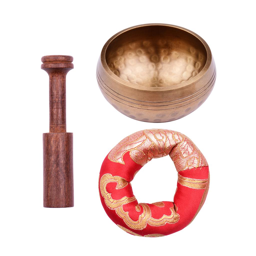 Tibetan Singing Bowl Set with 8cm/3inch Handmade Metal Sound Bowl & Soft Cushion & Wooden