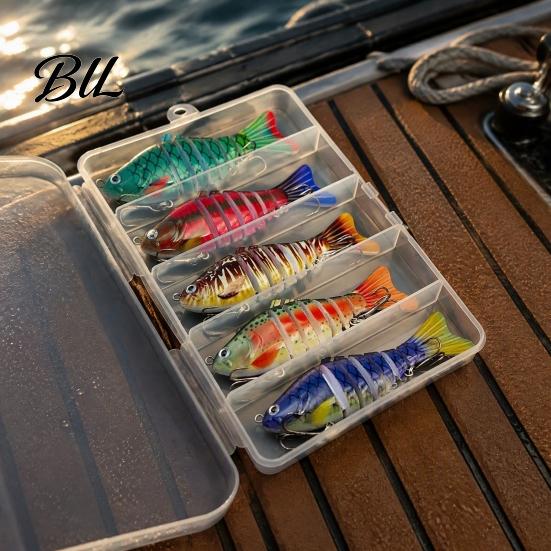 Professional Fishing Tools 5Pcs/Set Hard Lures, Bass Baits with Metal ABS Tackle Hooks, Reusable Realistic Lures for Anglers Freshwater Saltwater Bait