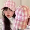 Регулируемая вышитая кепка с бантом в корейском стиле, женская бейсболка с бантом в клетку для женщин