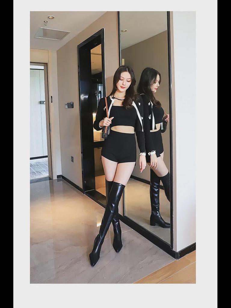 Элегантные сапоги выше колена в европейском и американском стиле с острым носком и высоким каблуком