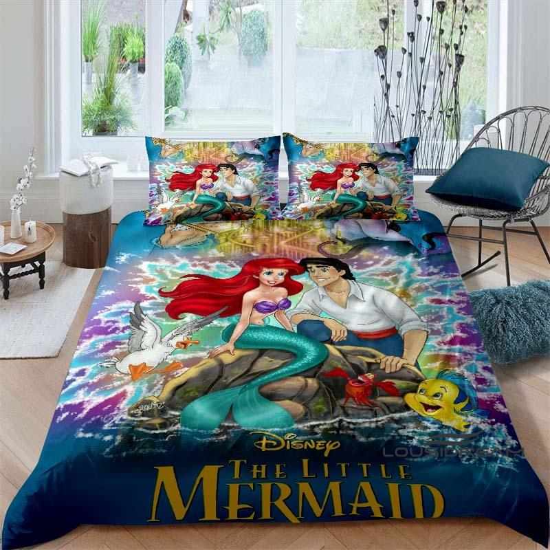 Cartoon The Little Mermaid Duvet and Pillowcase Bedding Set, for Boys and Girls' Bedroom Decor, Children's Gifts.