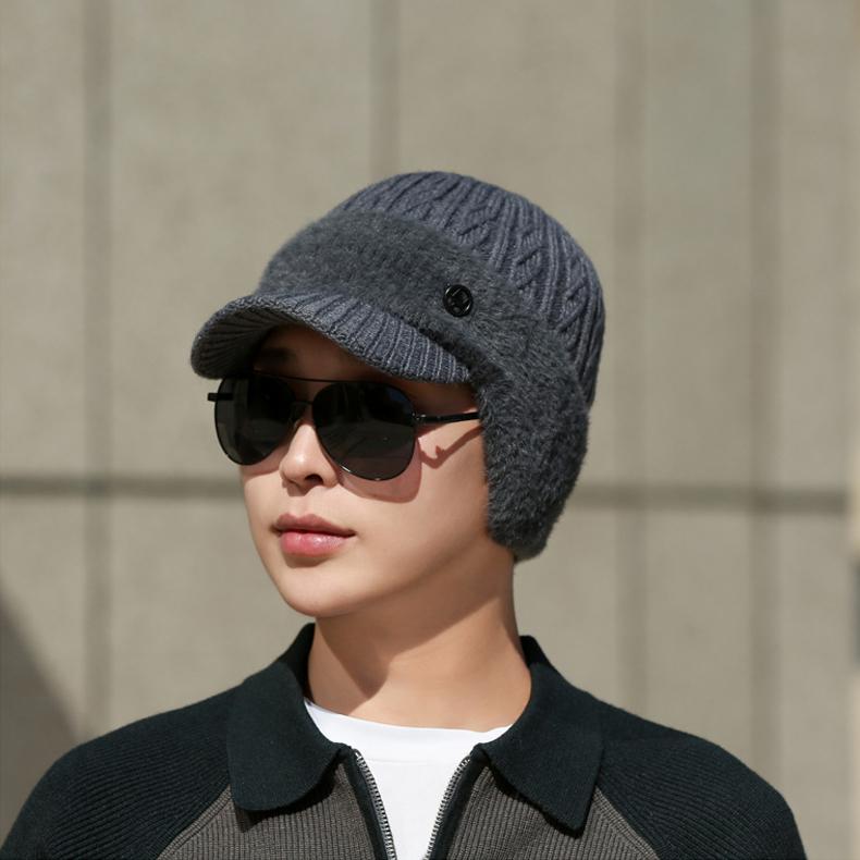 Мужская зимняя теплая вязаная шерстяная шапка для пап среднего и пожилого возраста, бархатная защитная шапка для ушей