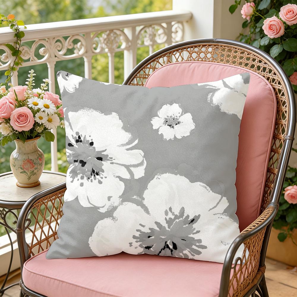 Gray Low White Flower Cushion Cover Soft Plush Throw Pillow Cover DoubleSided Decorative Cushion Case Sofa Bedroom Home Decor