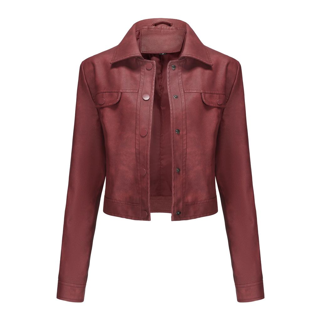 Spring and Autumn Women's New Thin Leather Jacket with Multiple Pockets Cardigan Casual Jacket Fashion Coat