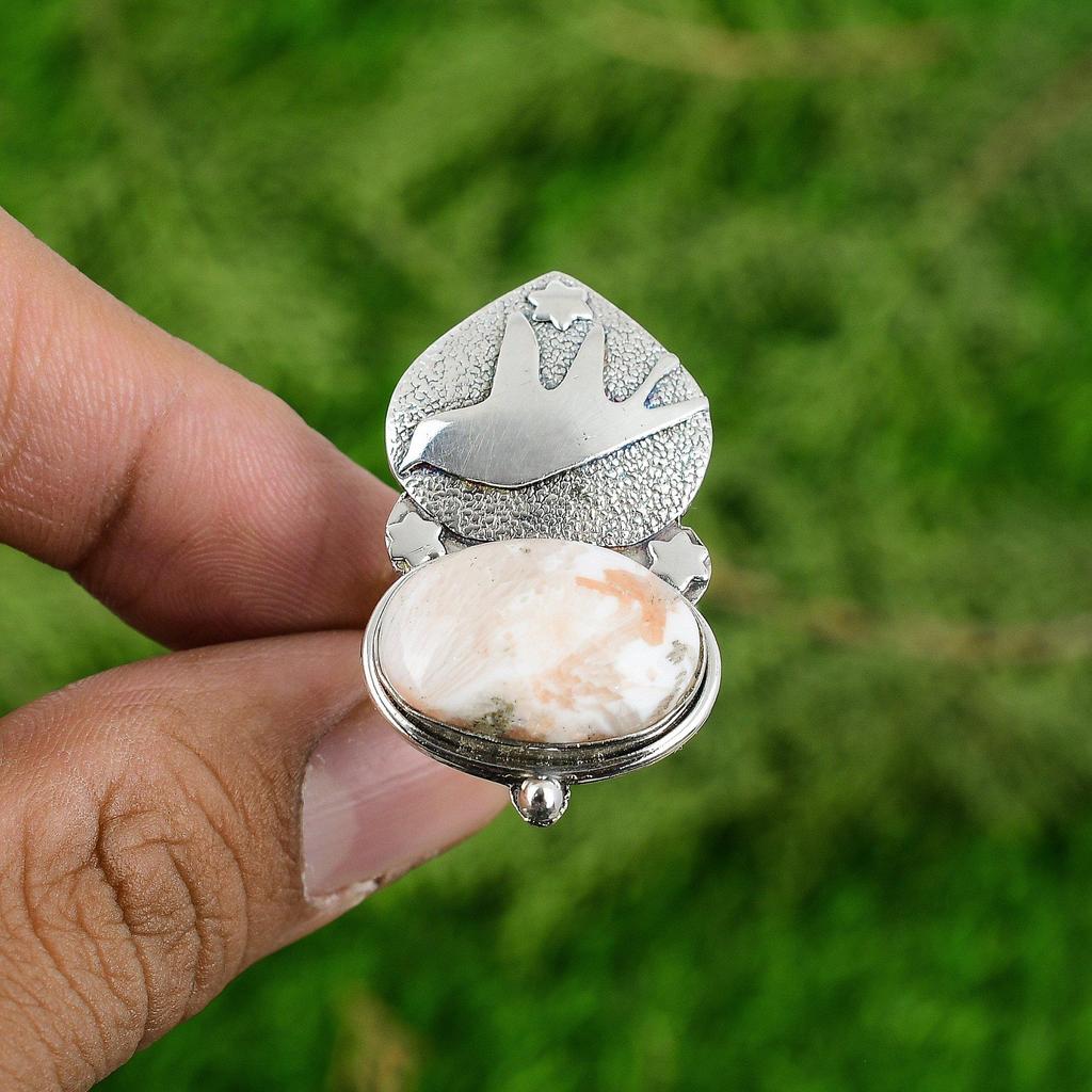 Gift For Her Natural Scolecite Stackable Bird Adjustable Ring 925 Silver