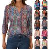 Женская модная повседневная футболка с рукавом 3/4, с принтами, V-образным вырезом и пуговицами