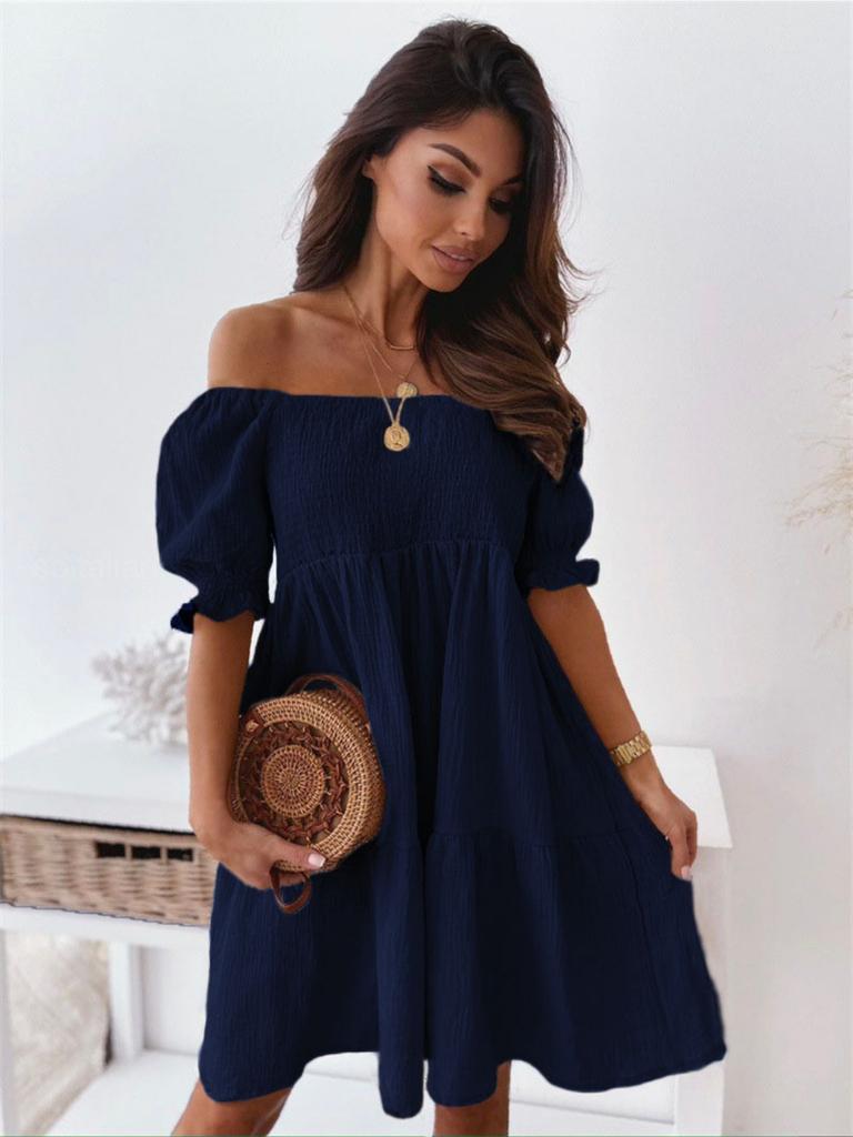Off Shoulder Solid Color Dress Waist Hugging Elegant Strap Dress for Women Sleeveless Loose Dresses Causal Backless Dress