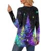 Women's Christmas Printed Round-neck Long-sleeved Top With Pockets And Side Slits